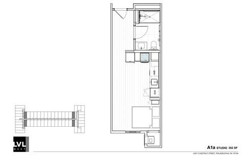 Floor plan for studio, 1 bath, 352 sqft